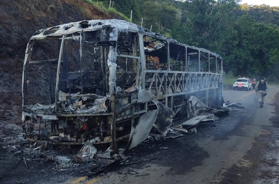 Ônibus pega fogo na MG-285 entre Palma e Laranjal