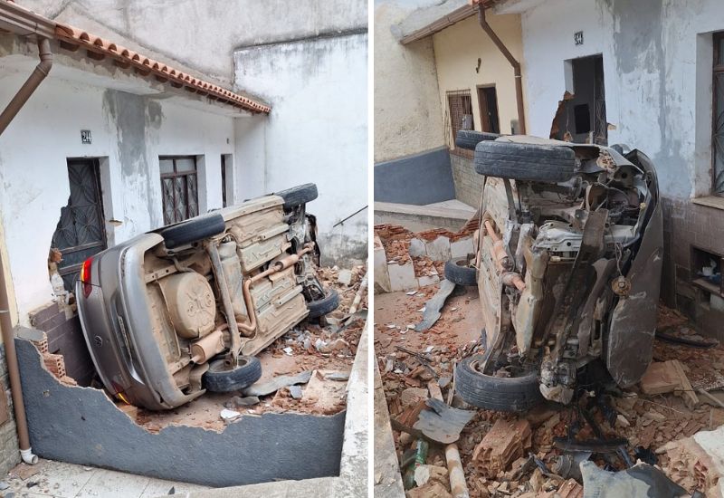 Carro capota e quase invade residência na Vila Minalda