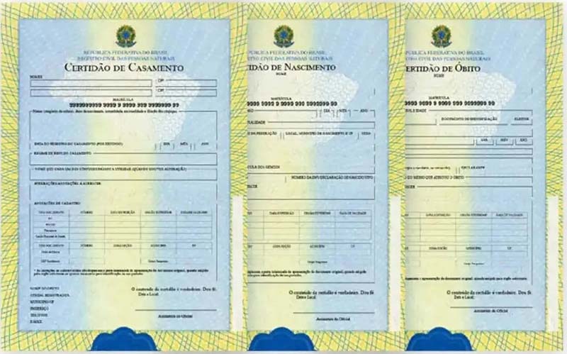 Certidões de nascimento, casamento e óbito terão novo modelo