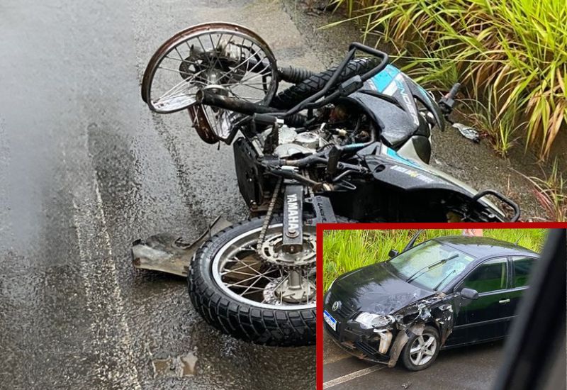 Colisão entre motocicleta e carro deixa um ferido em Cataguases