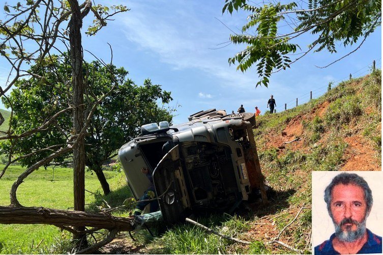 Caminhão tomba e motorista morre na estrada Miraí-Muriaé