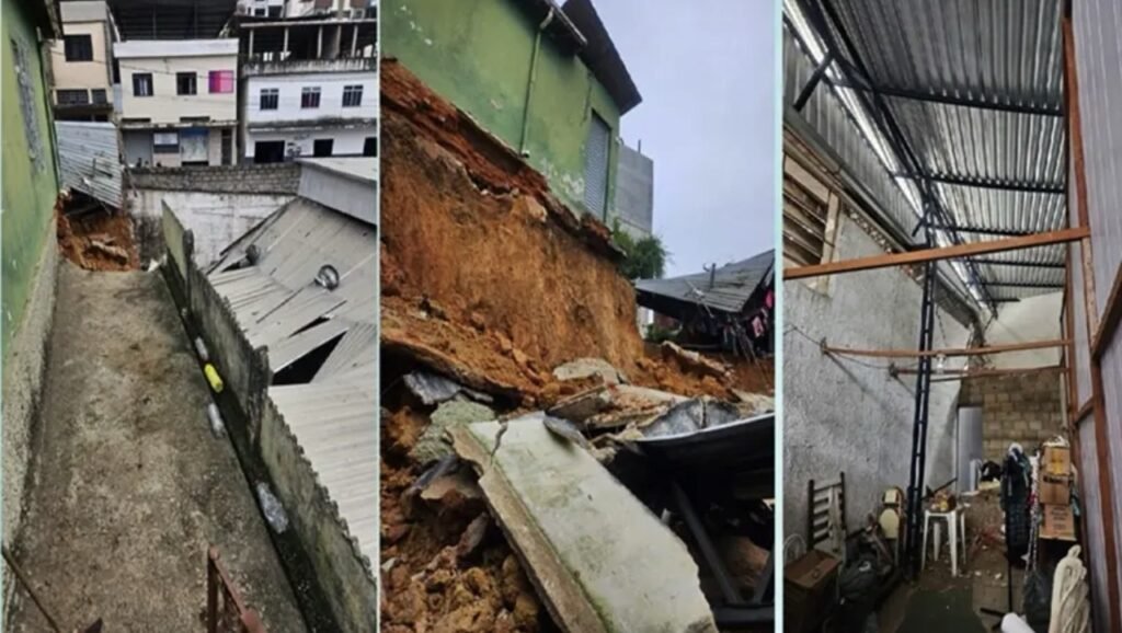 Muro de residência cede, atinge oficina e danifica imóvel em Bicas