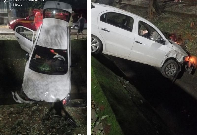 Carro cai em córrego na Avenida Astolfo Dutra e condutora é presa