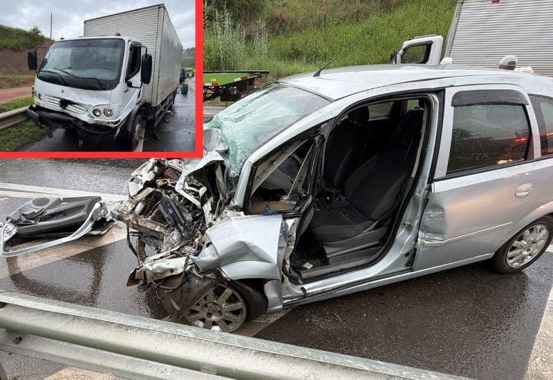 Colisão frontal na BR-116 em Leopoldina, deixa motorista gravemente ferido