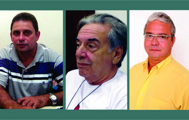 Os vereadores Jo&atilde;ozinho e Aquiles e o presidente do PHS, Luiz Fernando, o Teco