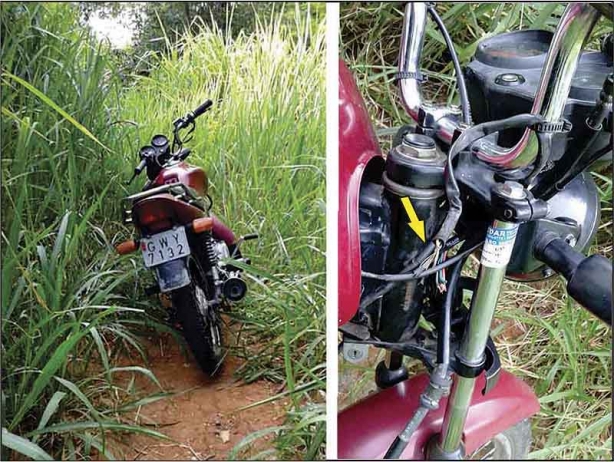 O ladr&atilde;o conseguir fazer liga&ccedil;&atilde;o direta na motocicleta, mas abandonou o ve&iacute;culo no meio de um matagal