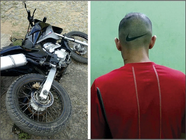 A motocicleta que foi usada na tentativa frustrada de Caio de fugir da pol&iacute;cia