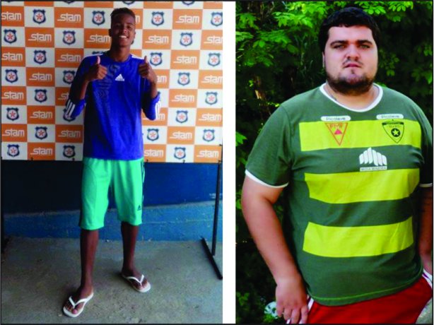 O novo atleta do Friburguense, Jo&atilde;o Paulo, &agrave; esquerda e Rafael Guedes, treinador da Escola de Futebol que revelou o novo craque