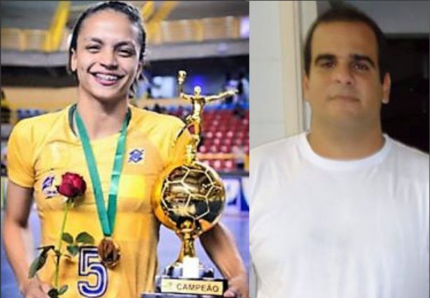 Rafaella, atleta da seleção brasileira e seu primeiro treinador em Cataguases, Ivair de Souza Neto